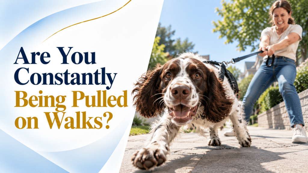 Springer Spaniel pulling hard on the lead during a walk, before lead training with an Irish dog trainer